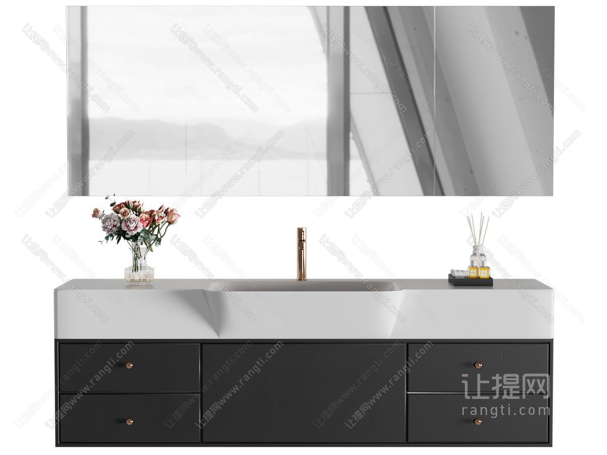 洗手台 实木浴室柜 镜子 台盆