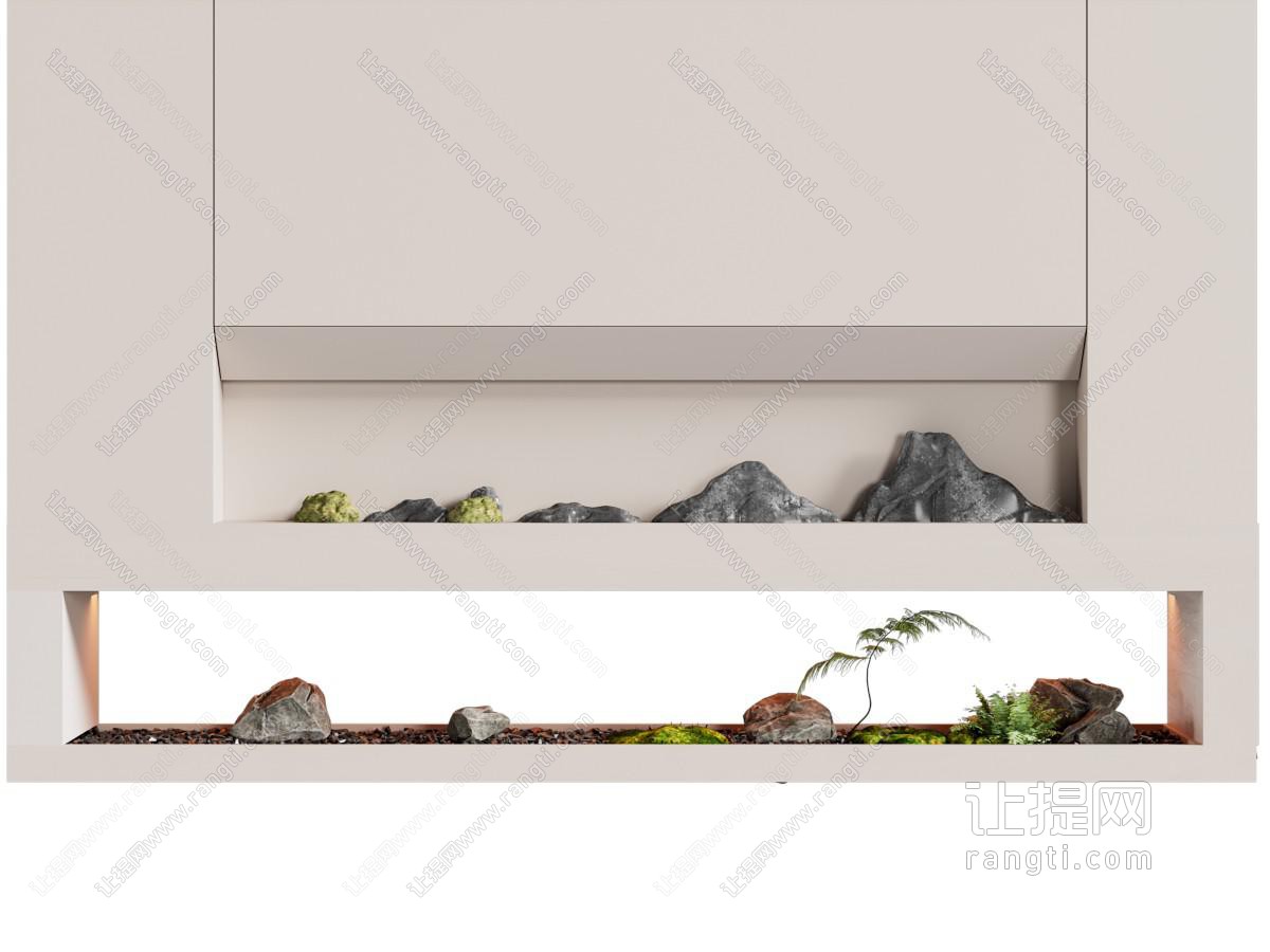 现代微景观造景一体化悬浮隔断柜