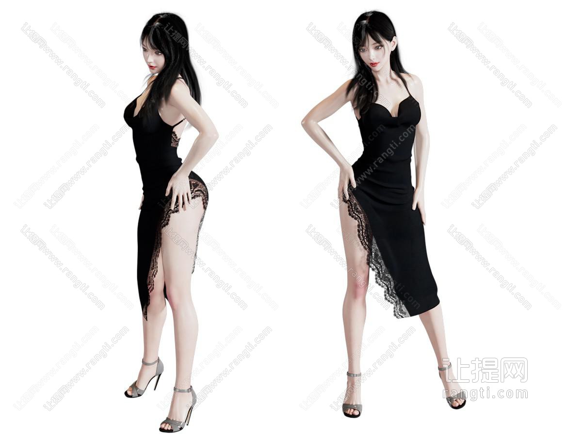现代穿黑色裙子的女人 人物