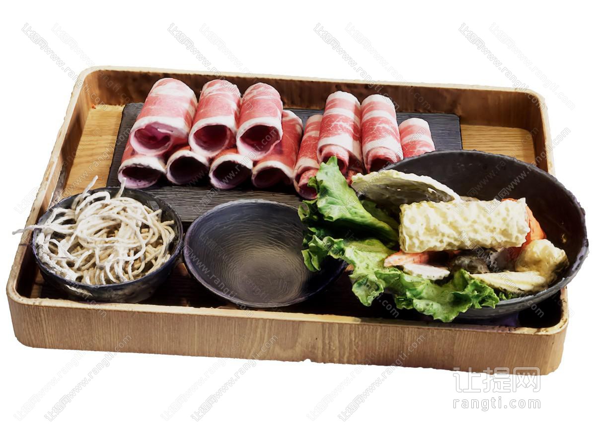 现代日式单人小火锅全套食材木盘套餐