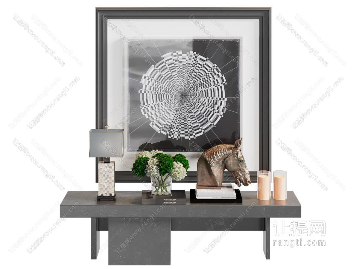 现代轻奢玄关美陈 摆件组合