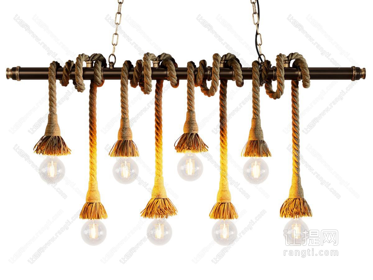 工业风复古麻绳长条吊灯