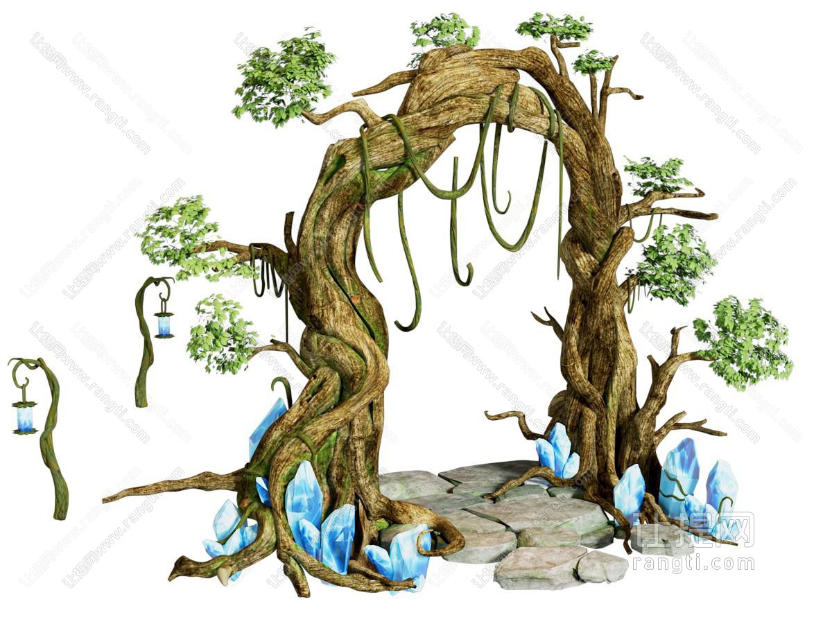 现代卡通古树门洞 古树水晶拱门