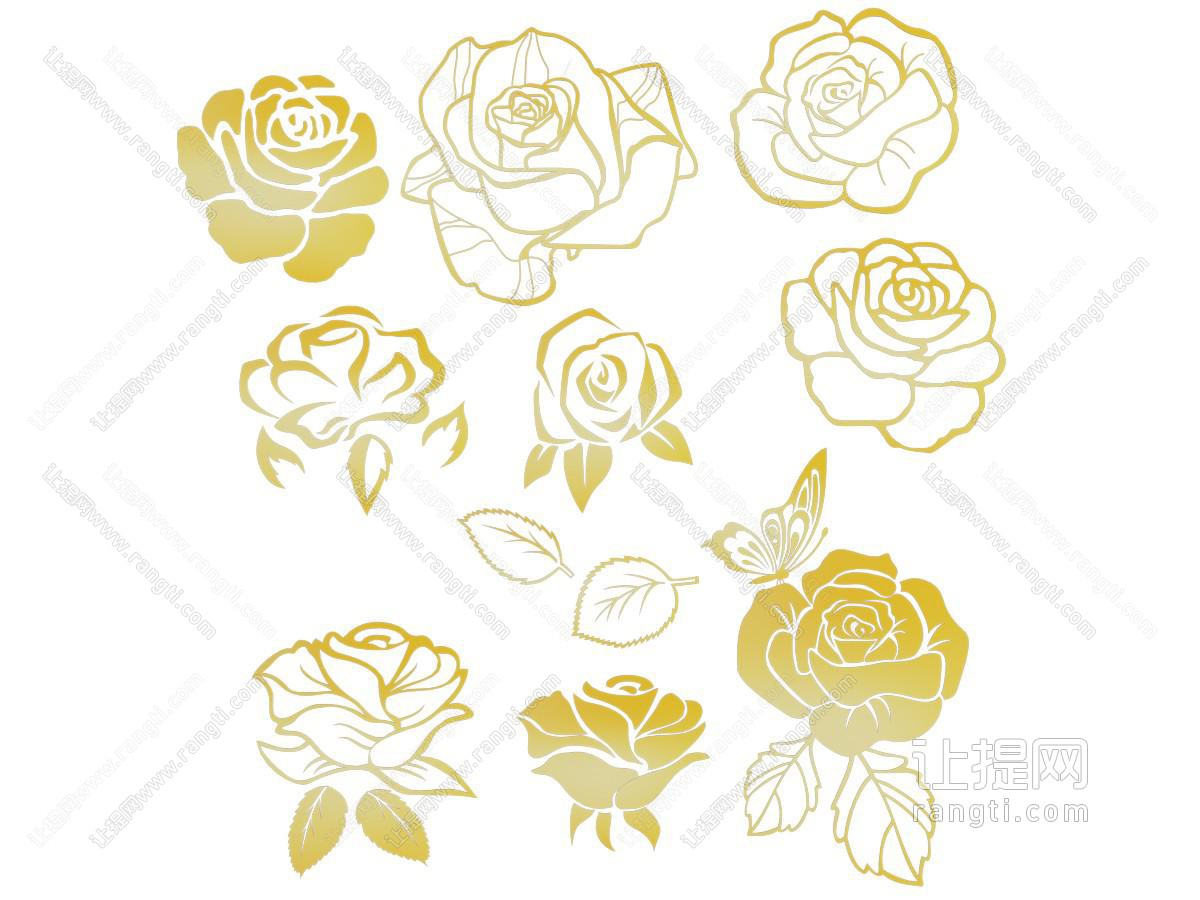 现代玫瑰墙饰 牡丹百合花图案 剪影 元素 叶子 植物 花枝 鲜花 花朵 花卉