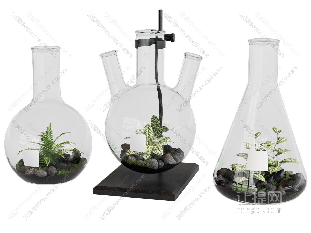 现代玻璃烧瓶创意盆景盆栽植物摆件