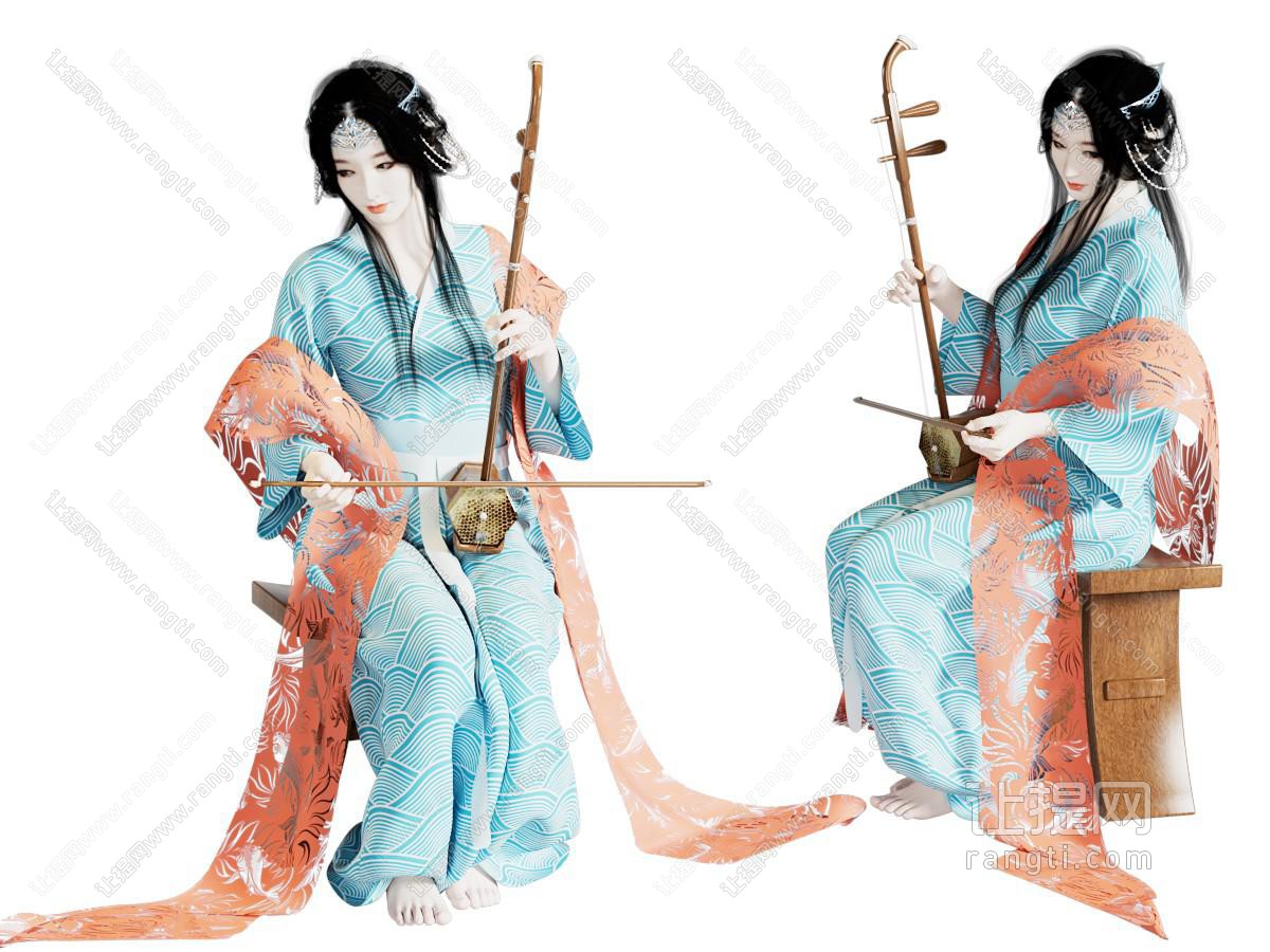 现代穿古装拉二胡的女子 女人 人物