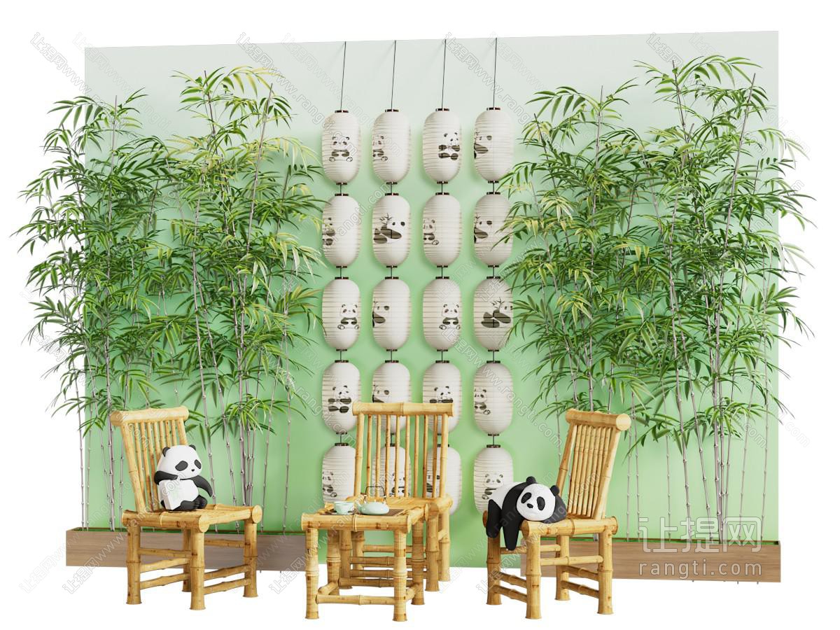 现代竹子熊猫美陈