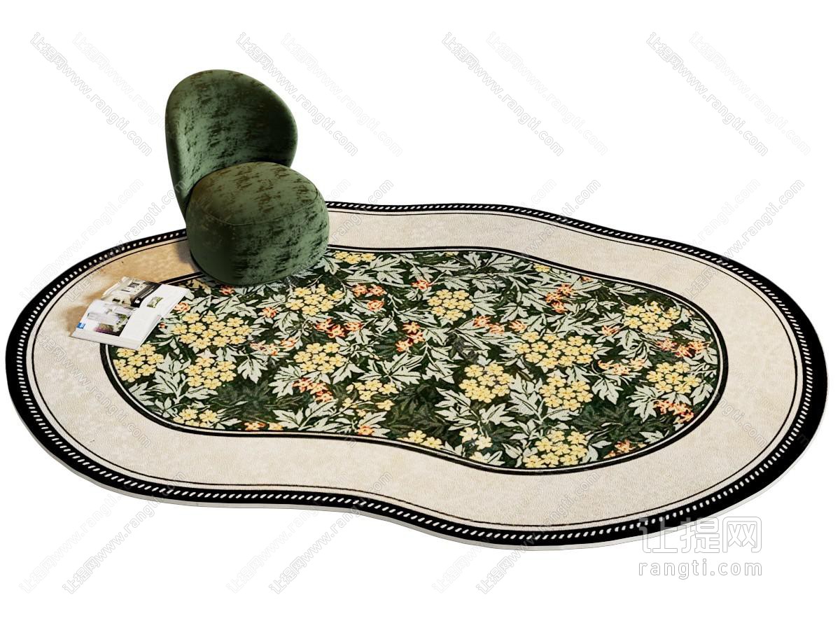 复古中古风不规则植物花纹异形地毯