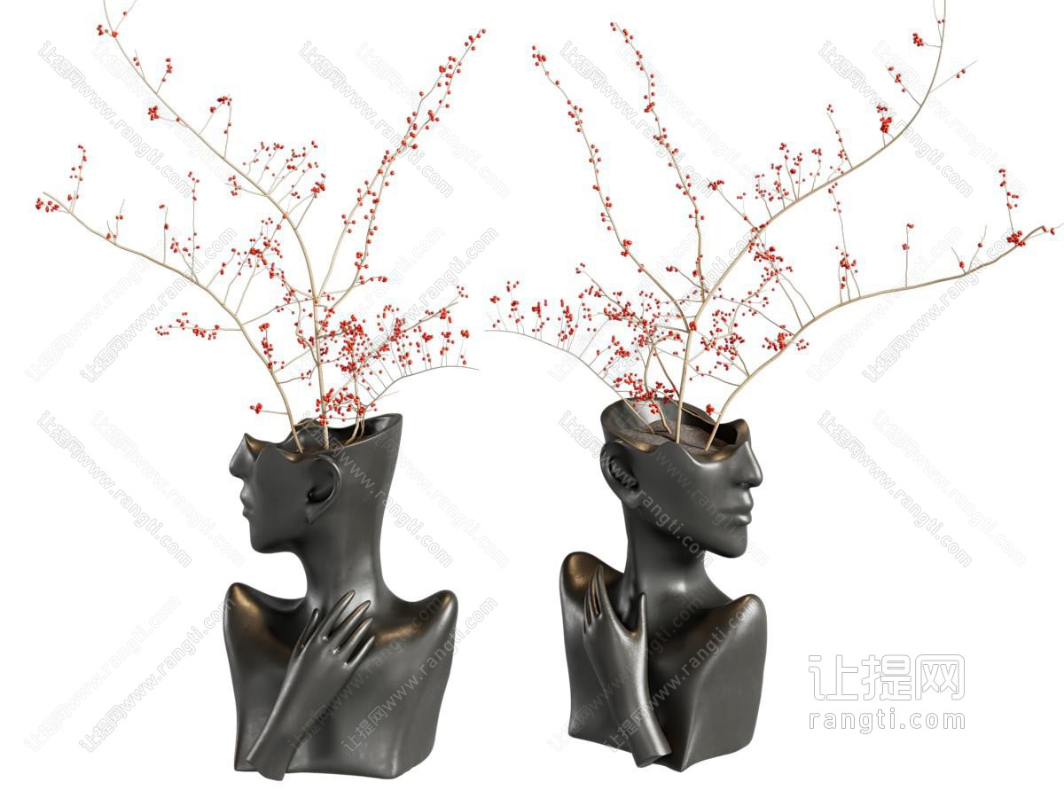 侘寂雕塑花瓶 干花干枝花瓶 雕塑摆件 中古饰品摆件