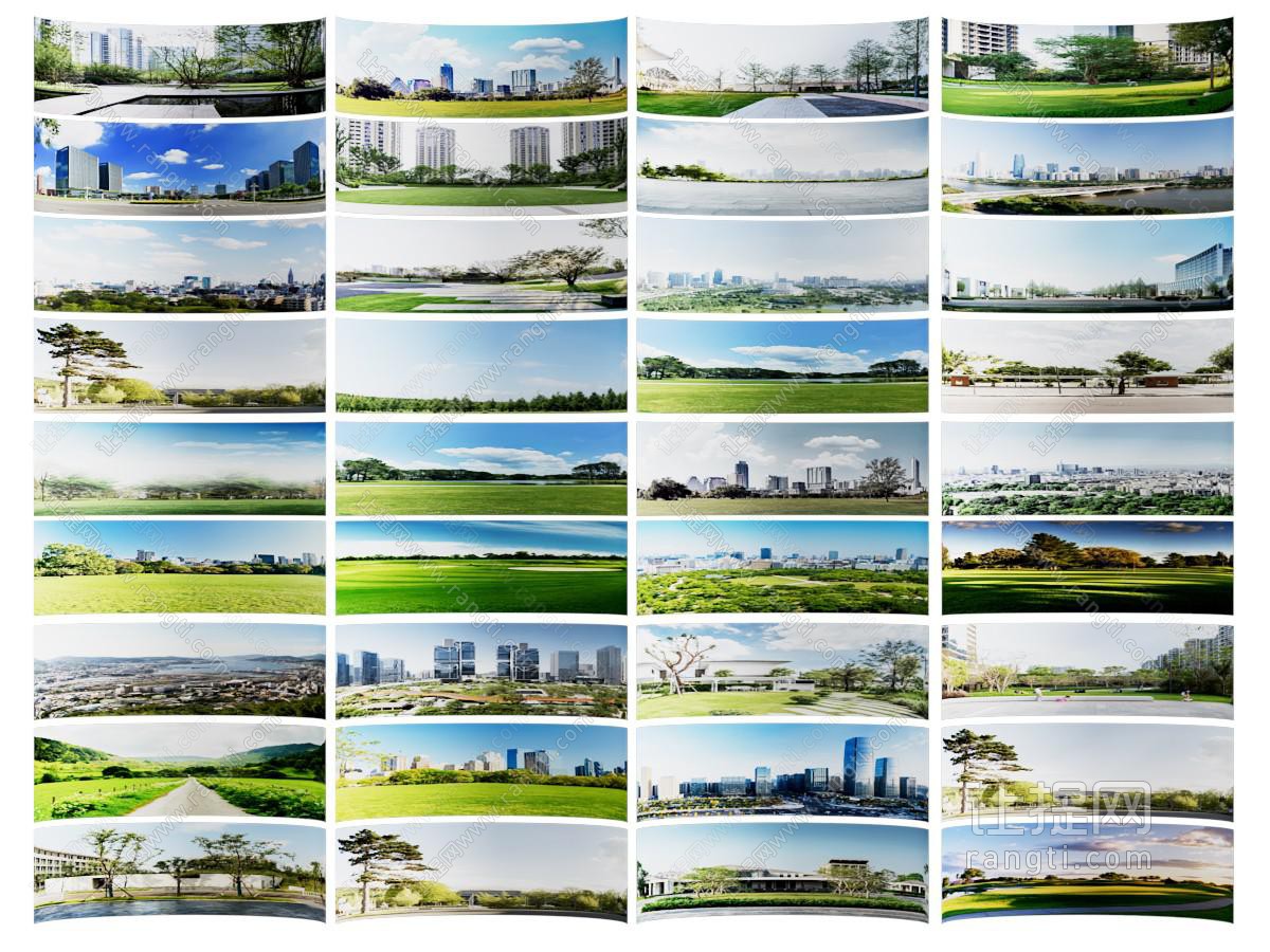 现代背景林 远景树林 球天背景林 环形树林 外景建筑