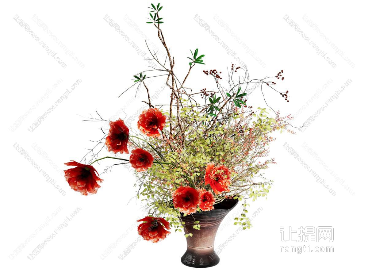 中古花艺盆景 陶罐花瓶 干枝花艺 装饰摆件 现代花