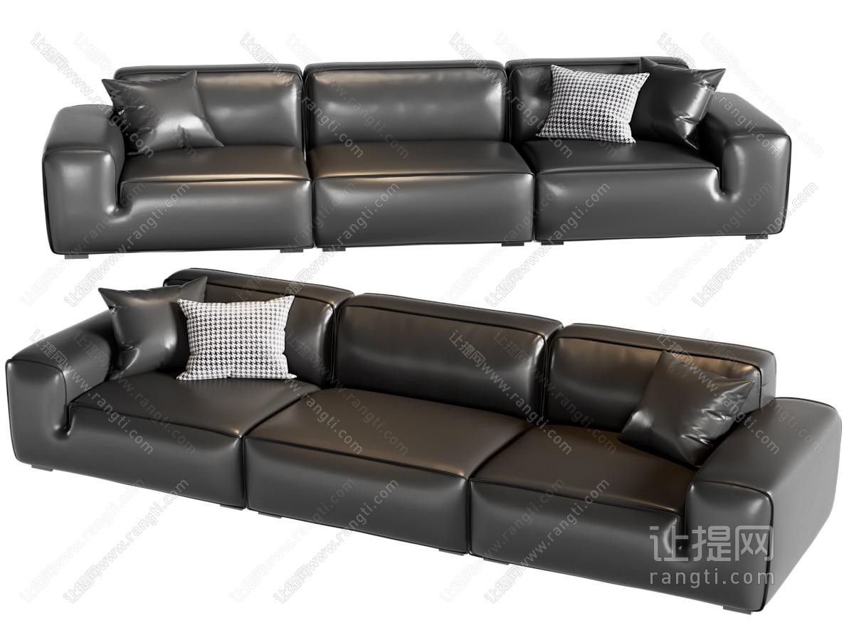 现代中古风三人沙发 皮质沙发