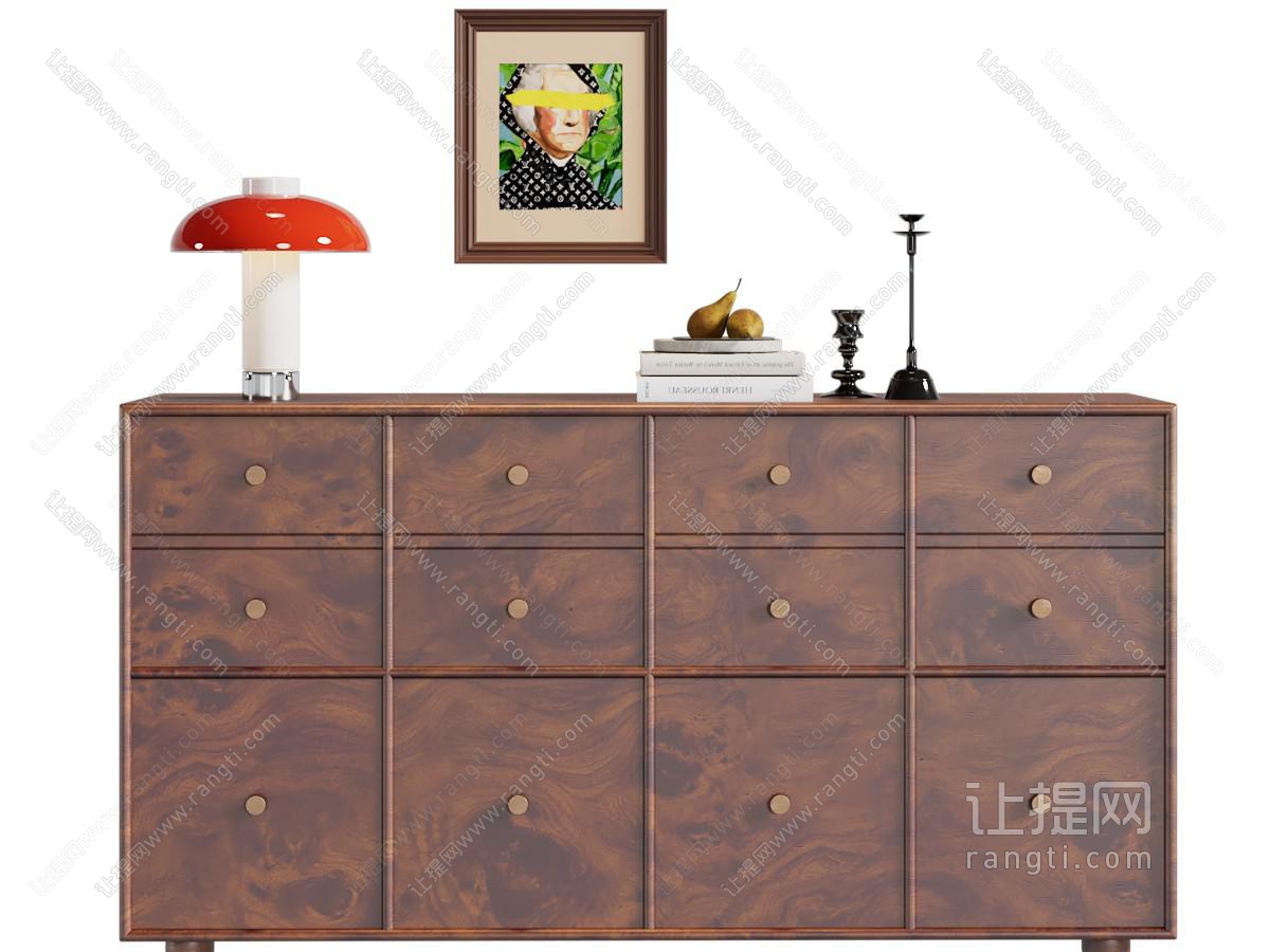 现代中古斗柜 现代台灯 饰品摆件 装饰画 现代边柜 现