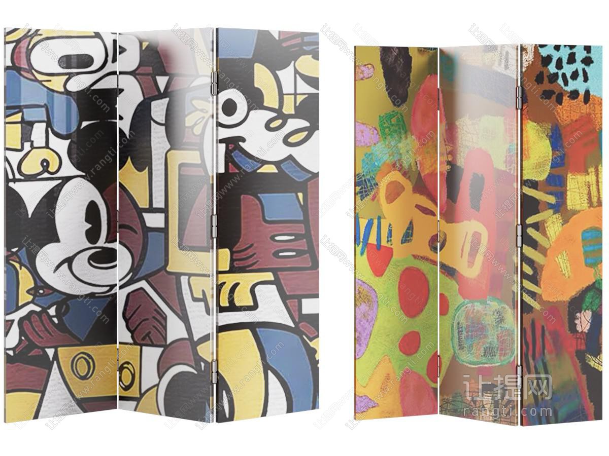 中古风屏风 折叠屏风 彩绘屏风